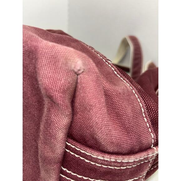 LANDS END Heavyweight Canvas Tote Open Maroon Pockets Inside & Out Key Fob Med - Picture 8 of 16